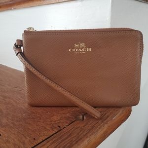 Coach brown leather wristlet wallet